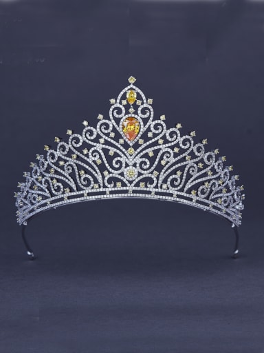 Fashion Platinum Plated Champagne Wedding Crown