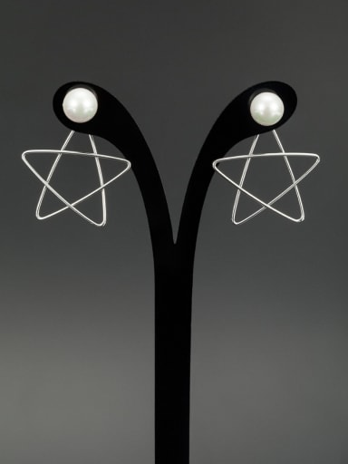Platinum Plated White Pearl Star  Drop drop Earring