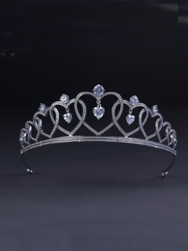Model No TR15076 Heart Platinum Plated Zircon White Wedding Crown