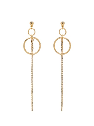 New design Gold Plated Zinc Alloy Round Rhinestone Drop threader Earring in Gold color