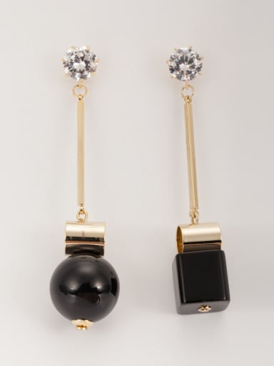 Round Gold Plated Copper Acrylic Black Drop drop Earring