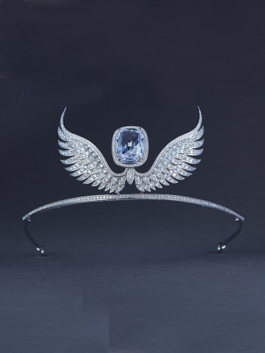 New design Platinum Plated Blue Square Zircon Wings Wedding Crown in White color