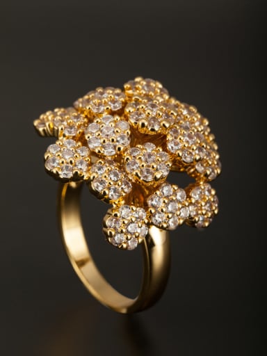 GODKI Luxury Women Wedding Dubai Flower Gold Plated Copper Zircon White Ring