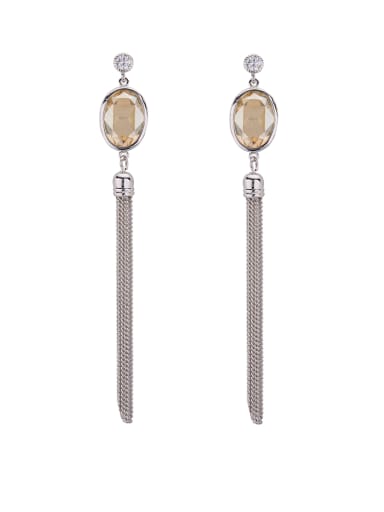Mother's Initial Apricot Drop threader Earring with austrian Crystals