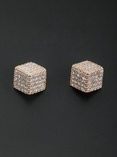 White color Rose Plated Square Zircon Studs stud Earring