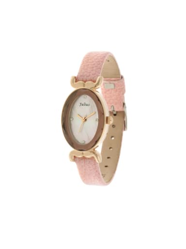 Fashion Pink Alloy Japanese Quartz Oval Genuine Leather Women's Watch 23.5mm & Under