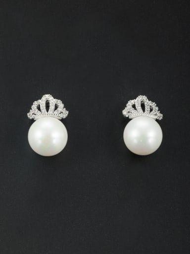 Personalized Platinum Plated White Round Pearl Studs stud Earring