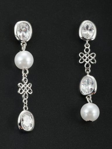 White Round Drop drop Earring with Platinum Plated Pearl