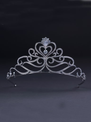 Platinum Plated Heart White Zircon Beautiful Wedding Crown