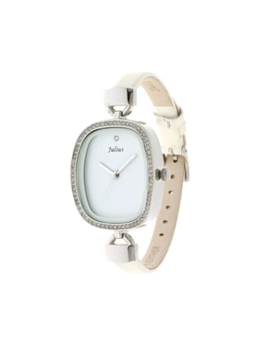 Model No 1000003258 Fashion White Alloy Japanese Quartz Square Genuine Leather Women's Watch 24-27.5mm