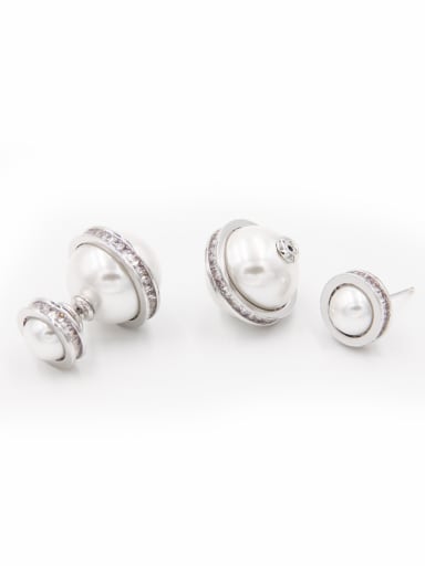 White color Copper Round Pearl Studs stud Earring