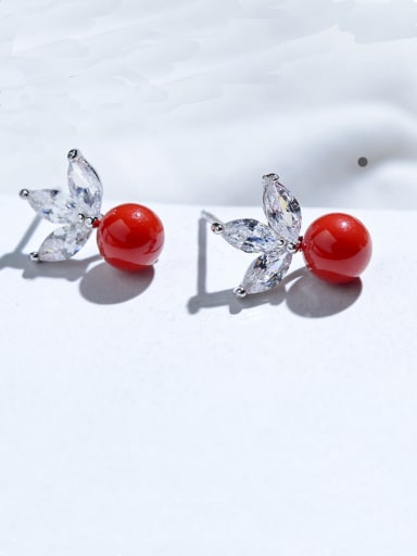 Personalized Silver-Plated 925 Silver Rhinestone Red Studs stud Earring