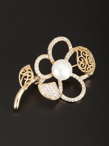Flower Gold Plated Pearl White Lapel Pins & Brooche