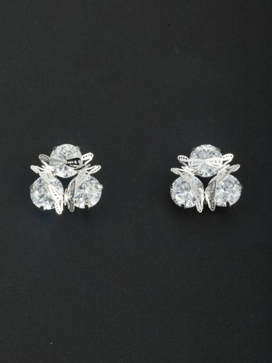 White color Platinum Plated Butterfly Zircon Studs stud Earring