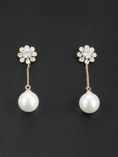 White Flower Youself ! Gold Plated Pearl Drop drop Earring