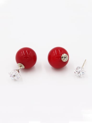 Red Star Studs stud Earring with Copper Pearl