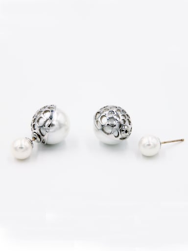 Model No NY41489-002 White color Platinum Plated Round Pearl Studs stud Earring
