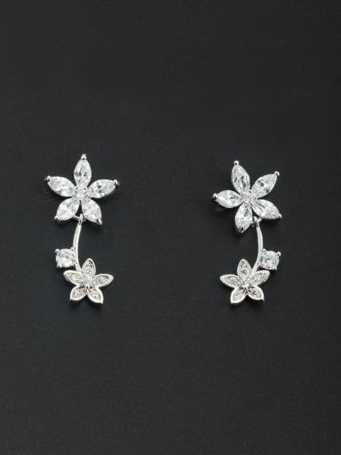 Model No DYZ6033-002 White color Platinum Plated Flower Zircon Drop drop Earring