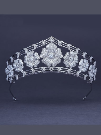 New design Platinum Plated Flower Zircon Wedding Crown in White color