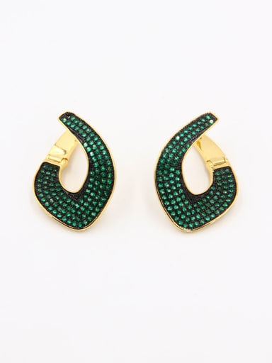 Green color Gold Plated Copper Zircon Studs stud Earring