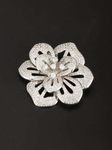 Platinum Plated Flower Zircon Lapel Pins & Brooche