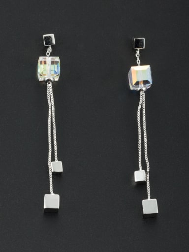Personalized Platinum Plated Silver Square austrian Crystals Drop drop Earring