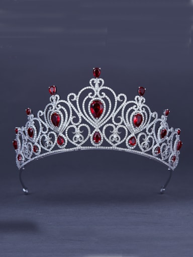 Platinum Plated Heart Zircon Red Wedding Crown