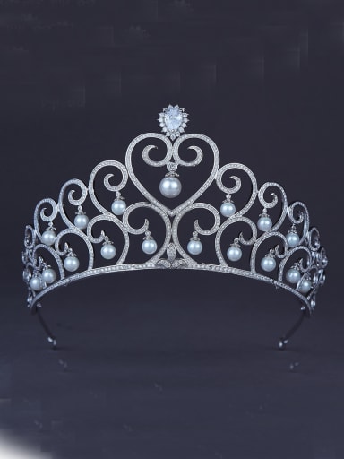 Fashion Platinum Plated Heart Wedding Crown