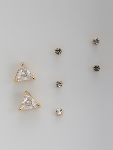Triangle Gold Plated  White Zircon Combined Studs stud Earring