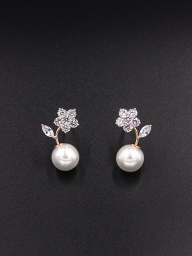 White Flower Drop drop Earring with Gold Plated Zircon