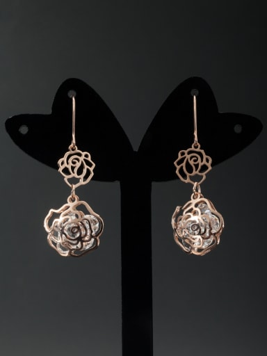 New design Rose Plated Flower Zircon Drop drop Earring in White color