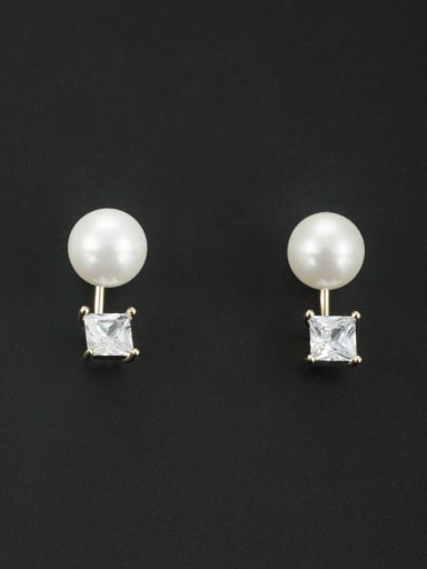 White color Gold Plated Round Pearl Drop drop Earring