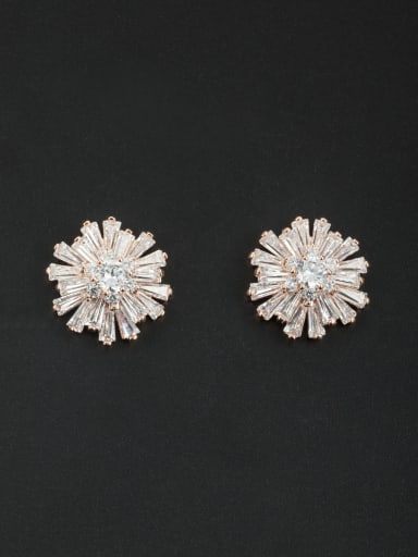 Mother's Initial White Studs stud Earring with Flower Zircon
