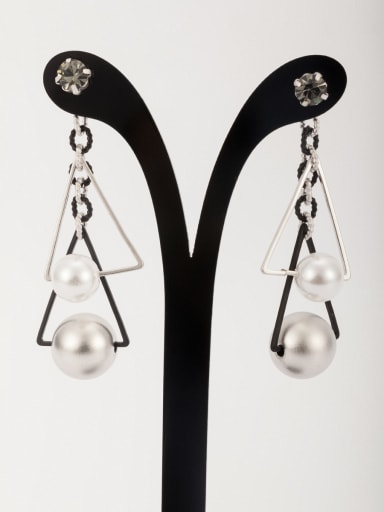 Platinum Plated Copper Round Beads White Drop drop Earring
