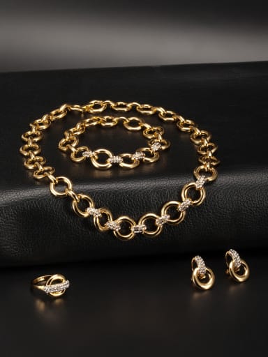 Personalized style with Gold Plated Zinc Alloy Rhinestone 4 Pieces Set