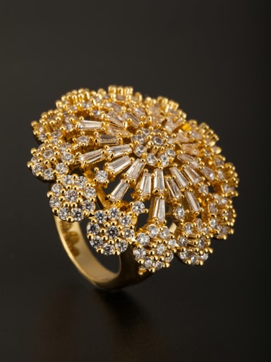 GODKI Luxury Women Wedding Dubai Gold Plated Copper Flower Zircon White Ring