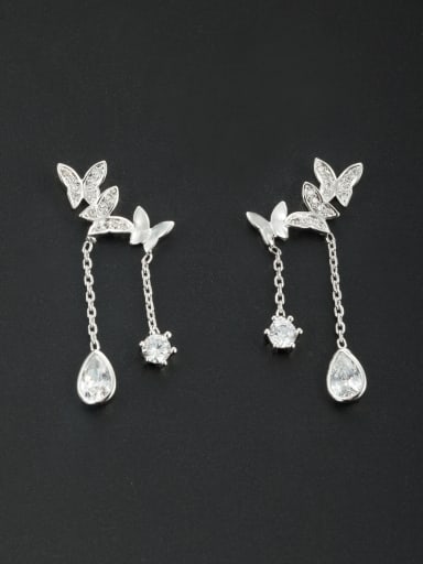 Model No NY38694-001 White Butterfly Youself ! Platinum Plated Zircon Drop drop Earring