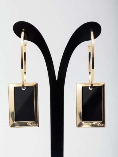 Gold Plated Square Acrylic Black Drop hoop Earring