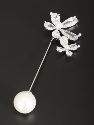 Platinum Plated Flower White Pearl Beautiful Lapel Pins & Brooche