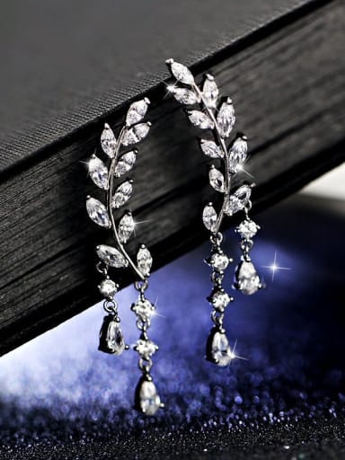 925 Sterling Silver Tassel Leaves Zircon Cluster earring