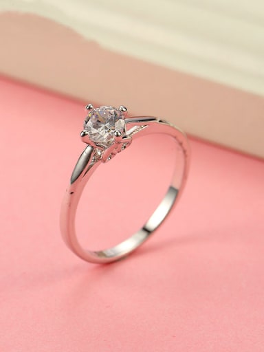 Copper Alloy White Gold Plated Simple Zircon Women Engagement Ring