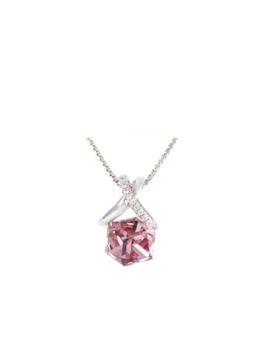 Copper White Gold Plated Cube-shaped Crystal Necklace