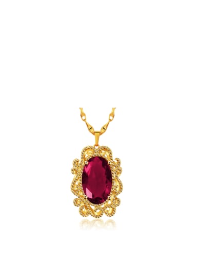 Copper 24K Gold Plated Retro Women Gemstone Necklace