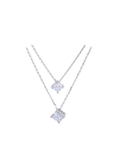 Copper Alloy White Gold Plated Multilayer Zircon Necklace