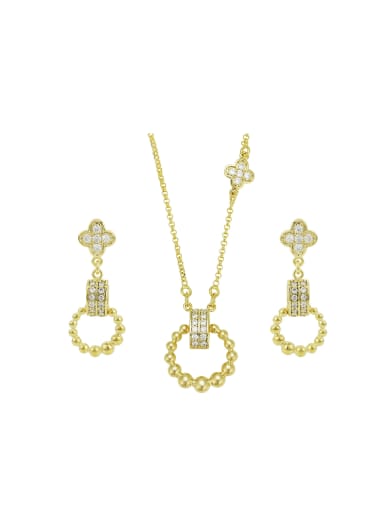 Copper Alloy 14K Gold Plated Simple Two Pieces Zircon Jewelry Set