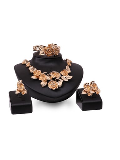 2018 Alloy Imitation-gold Plated Fashion Rhinestones Flower Four Pieces Jewelry Set