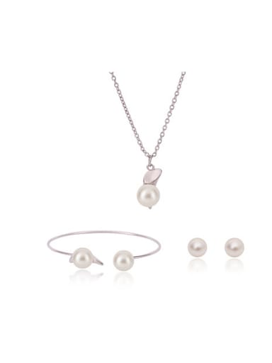 Alloy White Gold Plated Simple style Artificial Pearl Three Pieces Jewelry Set