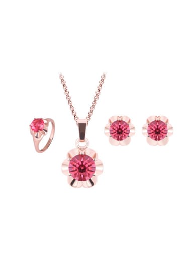 Alloy Rose Gold Plated Fashion Rhinestones Flower Three Pieces Jewelry Set