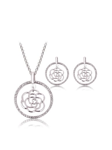 Alloy White Gold Plated Fashion Rhinestones Hollow Flower-shaped Two Pieces Jewelry Set