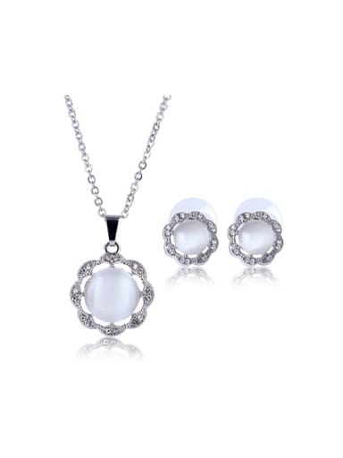 Alloy White Gold Plated Fashion Artificial Pearl Flower-shaped Two Pieces Jewelry Set
